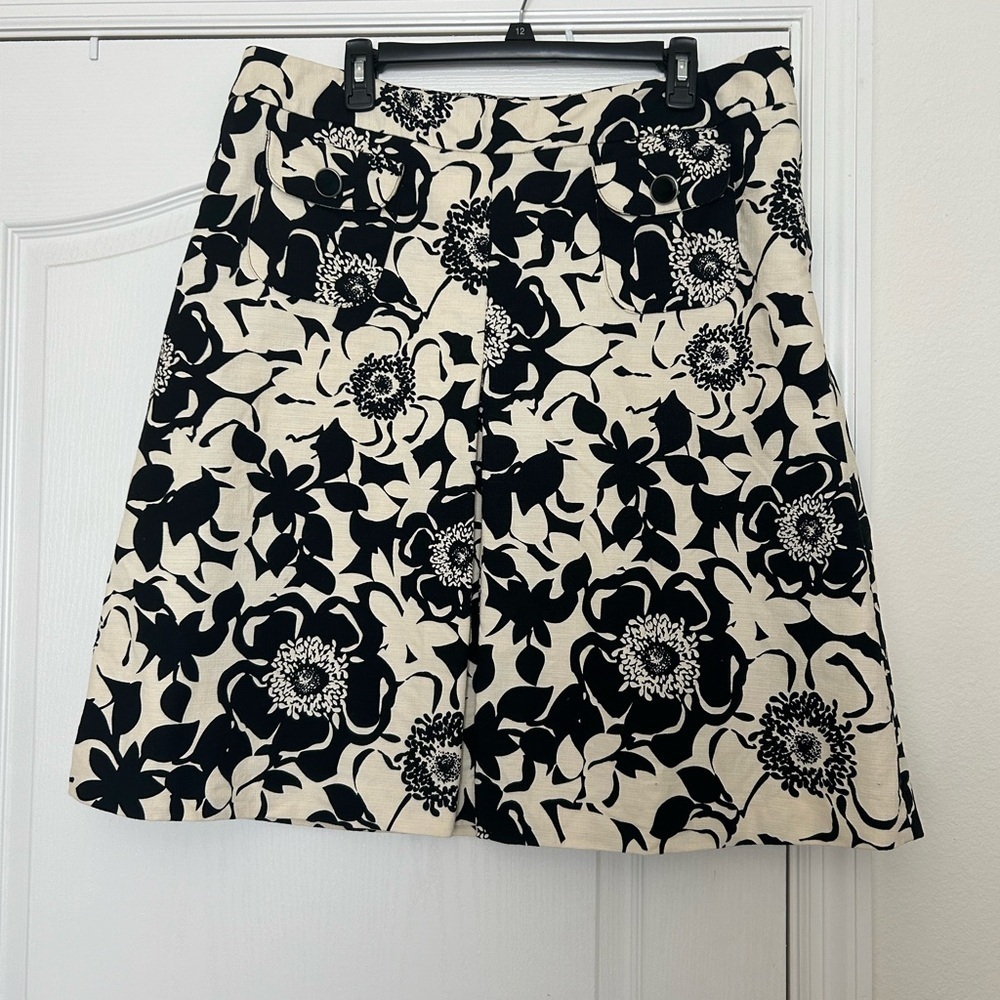 Merona Black and Cream Floral A-Line Skirt